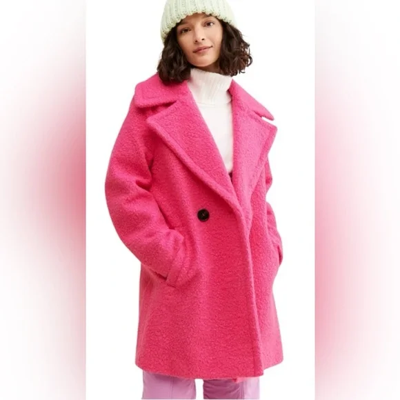 Anthropolgie NWT NVLT Textured Pink Boucle Coat Wool Blend Oversized Winter Sz L - Picture 1 of 7